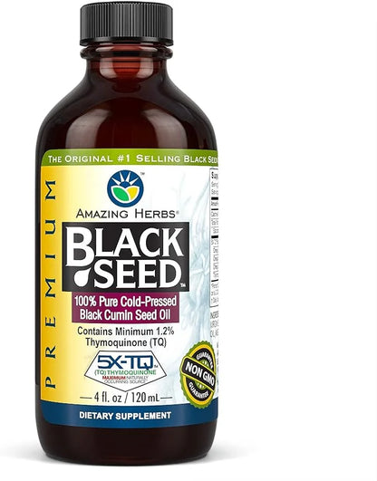 Amazing Herbs Premium Black Seed Oil - Cold Pressed Nigella Sativa Aids in Digestive Health, Immune Support, Brain Functio...
