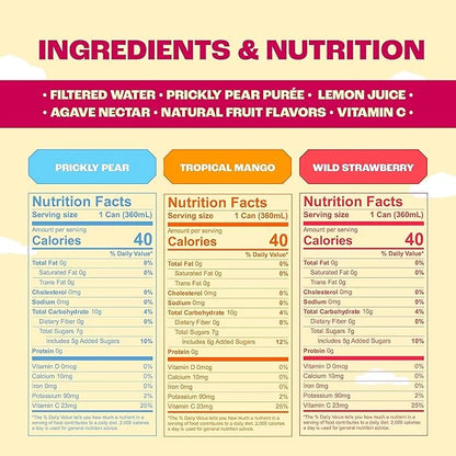 Cactus Water Variety 12 Pack - Made From Prickly Pear - Added Natural Antioxidants & Electrolytes For Hydration, Immunity,...