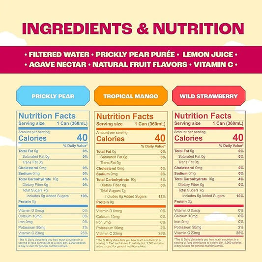 Cactus Water Variety 12 Pack - Made From Prickly Pear - Added Natural Antioxidants & Electrolytes For Hydration, Immunity,...
