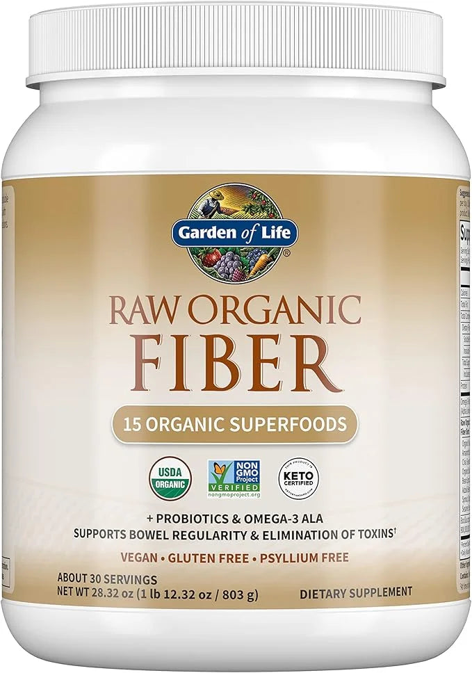 Garden of Life Fiber Supplement, Raw 30 Servings, 15 Organic Omega-3 ALA, 4g Soluble 5g Insoluble