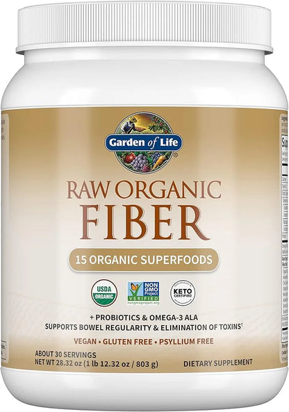 Garden of Life Fiber Supplement, Raw 30 Servings, 15 Organic Omega-3 ALA, 4g Soluble 5g Insoluble