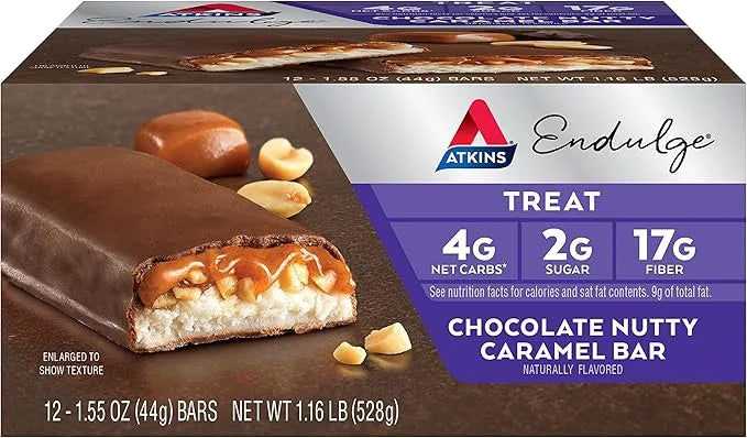 Atkins Endulge Chocolate Nutty Caramel Bar, Dessert Favorite, 2g Sugar, High in Fiber, Keto Friendly, 12 Count - Product I...