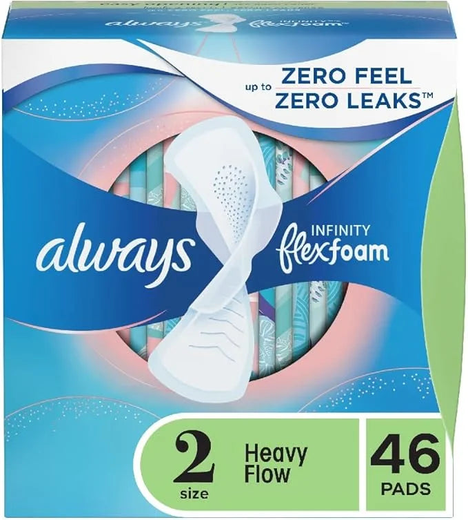 Always Infinity Feminine Pads for Women, 2 Regular, 46ct