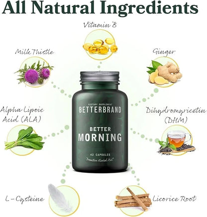 Betterbrand BetterMorning All-Natural Ingredients with DHM - Supports Liver Aid - Gluten-Free & Vegetarian (42 Capsules) -...