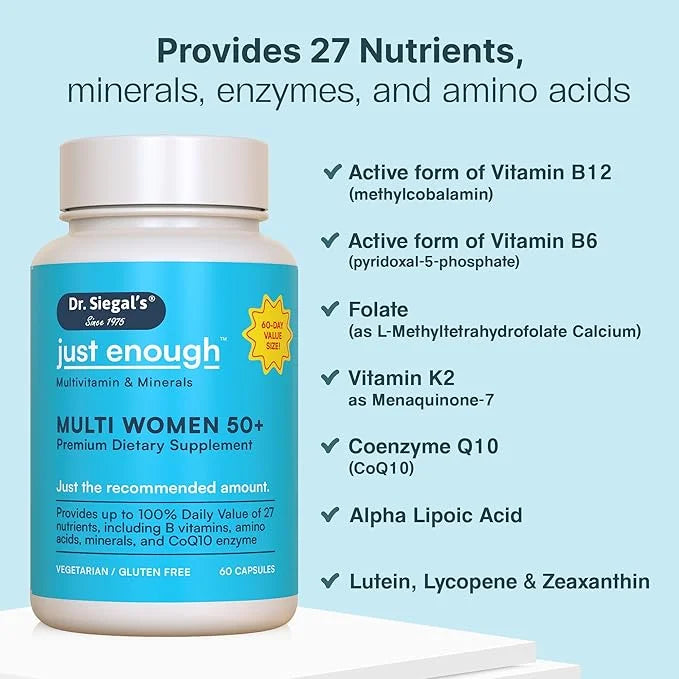 Dr. Siegal's Just Enough Multivitamin and 50 Plus, 60 Capsules, 60 Servings, 50 and