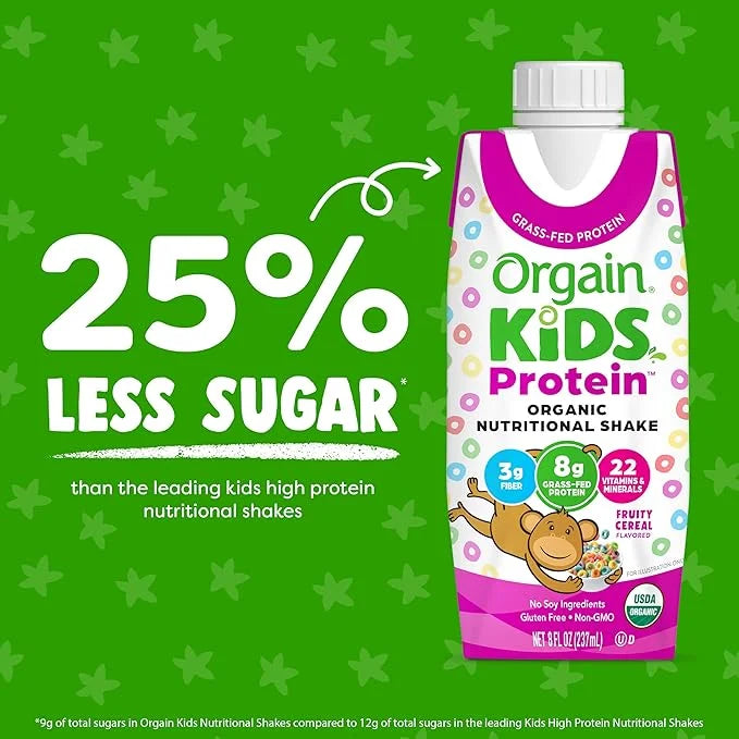 Orgain Organic Kids Nutritional Protein Shake, 8g Dairy 4g Fiber, 22 Vitamins 8.25 Fl 12)