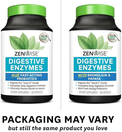 Zenwise Health Digestive Enzymes and Bromelain for Gut Health - Probiotic Multi Enzymes with Prebiotics and Probiotics for...