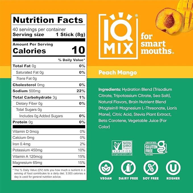 IQMIX Sugar Free Electrolytes Powder Packets - Hydration Supplement Drink Mix with Keto Electrolytes, Lions Mane, Magnesiu...