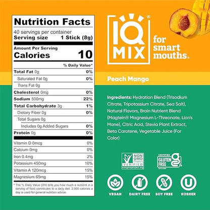 IQMIX Sugar Free Electrolytes Powder Packets - Hydration Supplement Drink Mix with Keto Electrolytes, Lions Mane, Magnesiu...