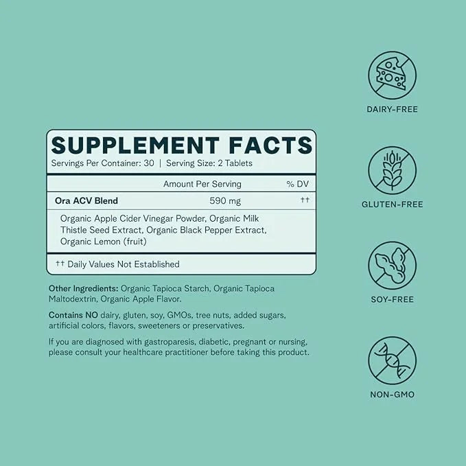 Ora Organic Apple Cider Vinegar Pills 1 Month 60 Vegan