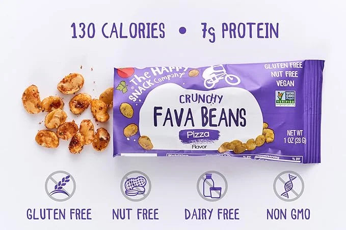 The Happy Snack Company Fava Beans Variety Pack 24 x 1 oz (Smoky BBQ Flavor and Pizza Flavor).Gluten free. Nut free. Dairy...
