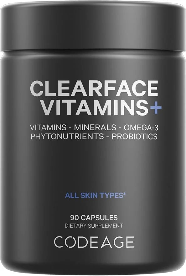 Codeage Clearface Pantothenic Acid, Niacin Supplement, D3, E, Omega-3, Niacinamide, 90 Capsules