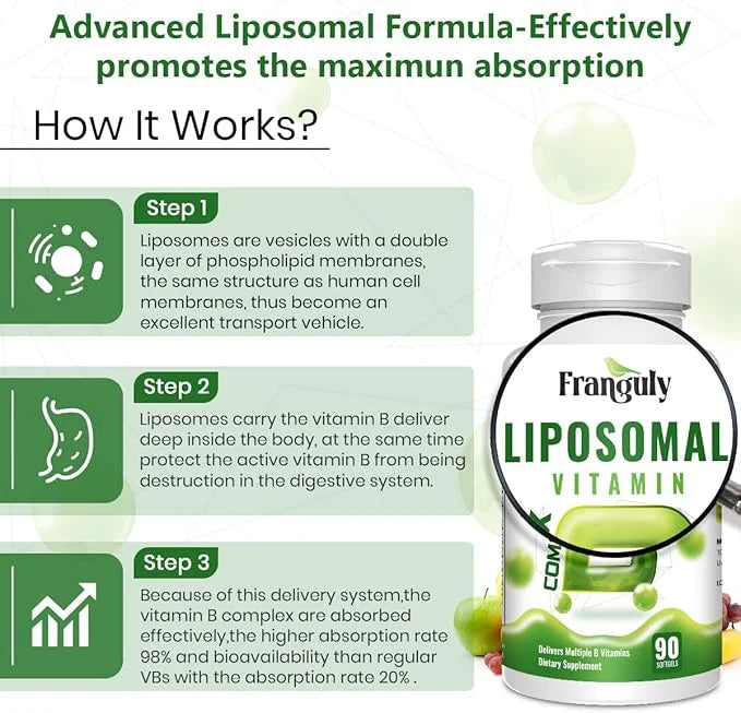 Active B Complex Liposomal B Vitamins 90 Softgels B1, B2, B2, B3, B3, B5, B5, B6, B6, Biotin, B12 Methylcobalamin- Support...