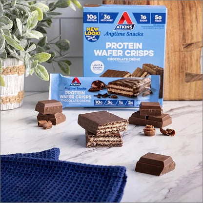 Atkins Chocolate Crème Protein Wafer Crisps, Protein Dessert, 4g Net Carb, 1g Sugar, High in Fiber, Keto Friendly, 5 Count...