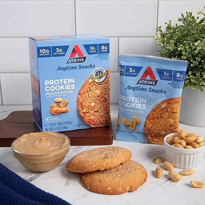 Atkins Peanut Butter Protein Cookie, Protein Dessert, Rich in Fiber, 3g Net Carb, 1g Sugar, Keto Friendly, 4 Count - Produ...
