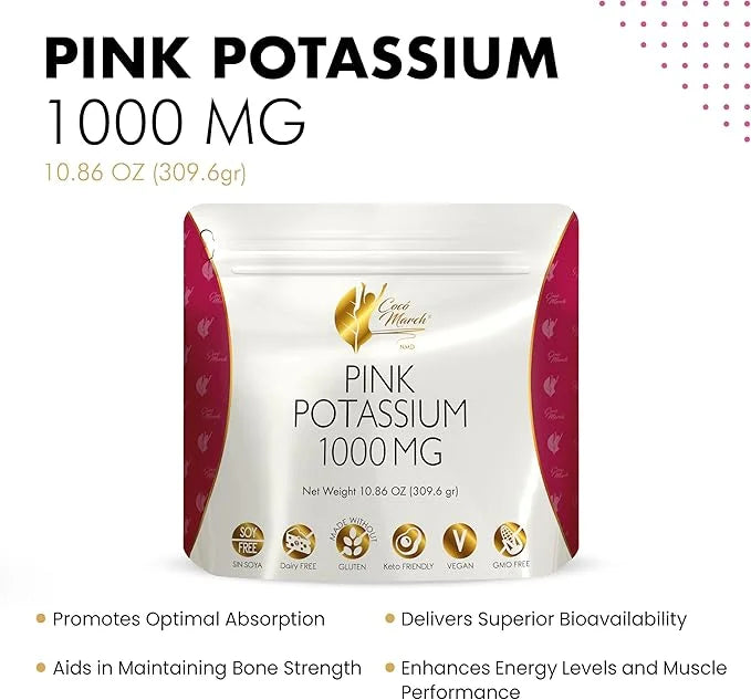 Pink Potassium Powder by Cocó March – Supports Heart Health, Muscle Function, and Bone Health. Gluten Free, Dairy Free, No...
