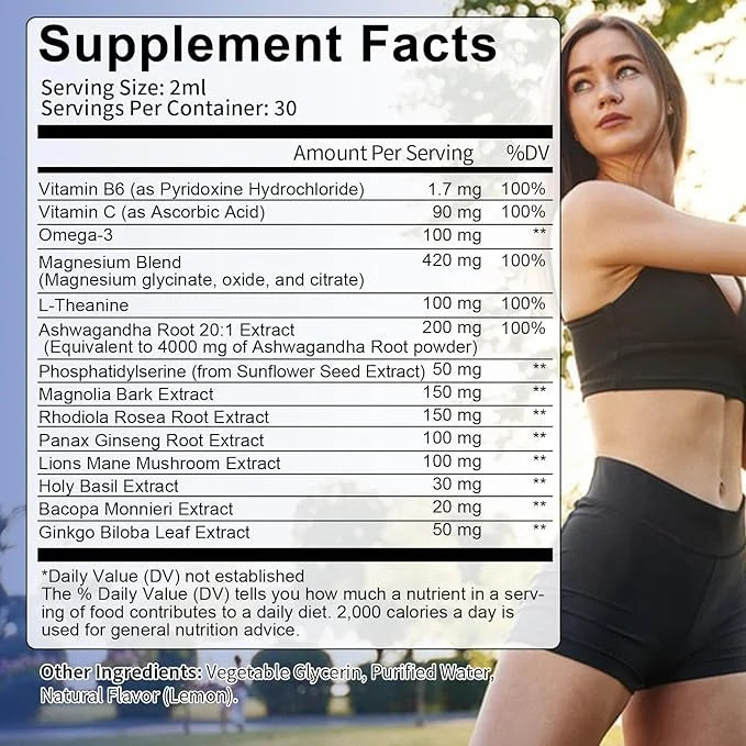 cortisol Supplement Liquid Drops Hormone Balance for Women Men with Magnesium Complex,Ashwagandha,Rhodiola Rosea,L Theanin...