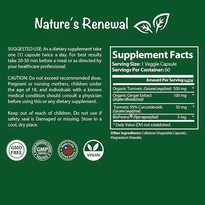 Nature's Renewal Turmeric + Ginger 95% Standardized 60 Capsules