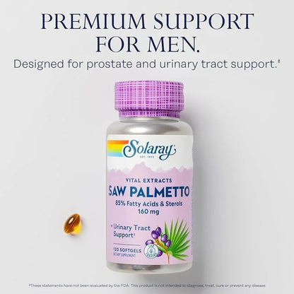 SOLARAY Saw Palmetto Extract 136 mg 60-Day Money-Back (120 Servings, 120 Softgels)