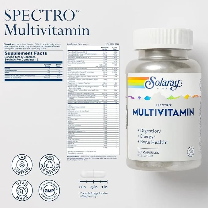 SOLARAY Spectro Multivitamin with Iron 16 Servings, 100 Capsules