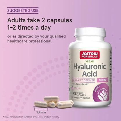 Jarrow Formulas® Hyaluronic Acid 120 mg, Dietary Supplement, Skin Health Support, 120 Veggie Capsules, Up to 60 Day Supply...