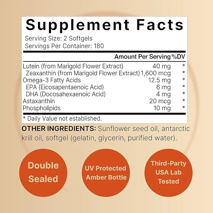 Lutein 40mg and Zeaxanthin 1,600mcg Per 360 Softgels 4 in 1 with Omega-3s, Astaxanthin,