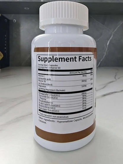 10-in-1 Cortisol Supplements with Magnesium, Ashwagandha, Chamomile, L-Theanine, Phosphatidylserine, St. John's Wort, Rhod...