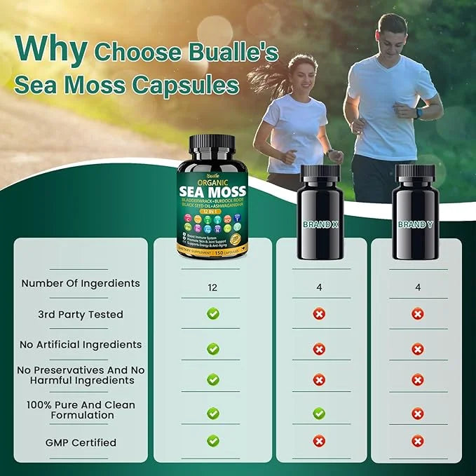 Organic Sea Moss Capsules with Sea Moss,Black Seed Oil,Ashwagandha,Bladderwrack,Ginger,Burdock Root for Immune System,Skin...