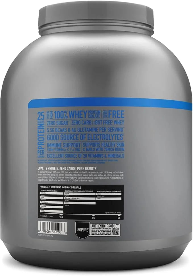 Isopure Zero Carb 100% Pure Whey Isolate Protein Powder, Lactose Free, Gluten Free, With Vitamins, Creamy Vanilla, 25g Pro...