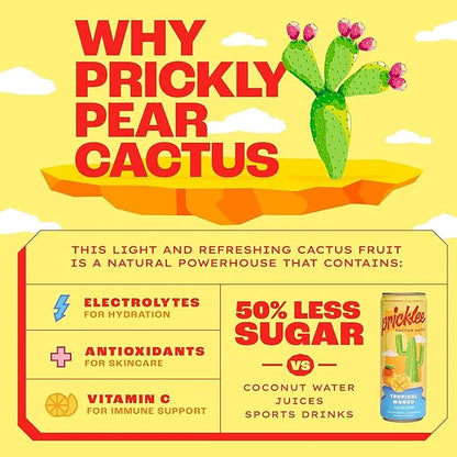 Pricklee Tropical Mango Cactus Water - Packed With Antioxidants, Electrolytes, Vitamin C - Natural Sports Drink for Immuni...
