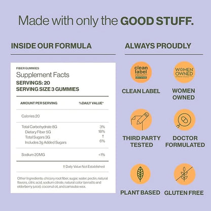 Hilma Prebiotic Fiber Gummies, Daily Fiber Supplement, Gummies for Adults, Supports Gut Health for Women and Promotes Regu...