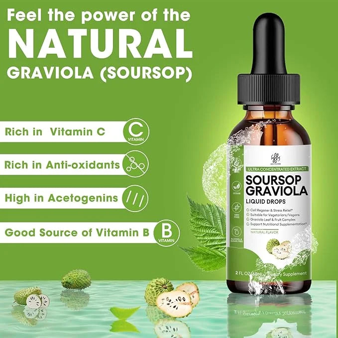 Soursop Graviola Liquid Drop for Cell Support & Regeneration, Immune System and Gut Health Support, Soursop Bitters Liquid...