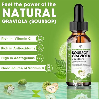 Soursop Graviola Liquid Drop for Cell Support & Regeneration, Immune System and Gut Health Support, Soursop Bitters Liquid...