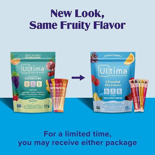 Ultima Replenisher Daily Electrolyte Powder Drink Mix – Original Variety, 20 Stickpacks – Hydration Packets with 6 Electro...