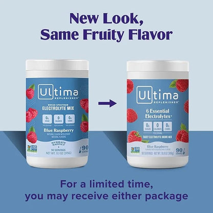 Ultima Replenisher Daily Electrolyte Powder Drink Mix – Blue Raspberry, 90 Servings – Hydration Powder with 6 Electrolytes...