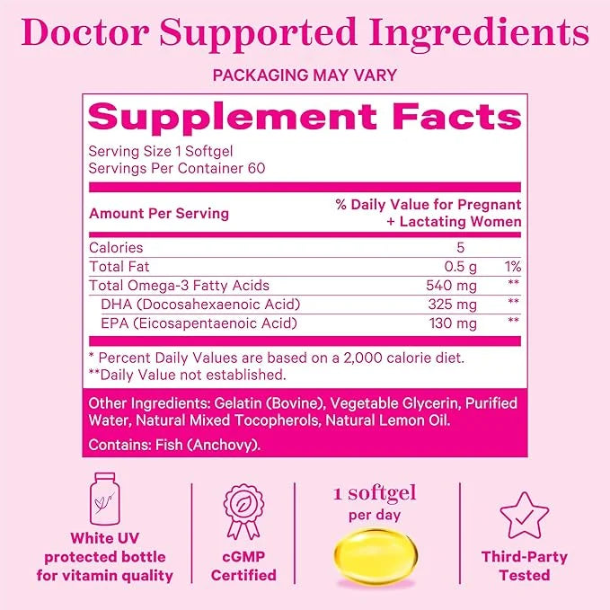Pink Stork Prenatal DHA 540 mg 3 Fish 60 Softgels