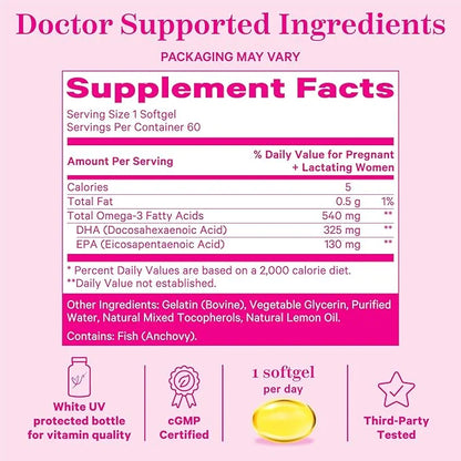Pink Stork Prenatal DHA 540 mg 3 Fish 60 Softgels