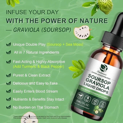 (2 Pack) Soursop Graviola Leaf Extract Liquid Drop Plus Pure Botanical Sea Moss for Cell Support & Regeneration, Immunity,...