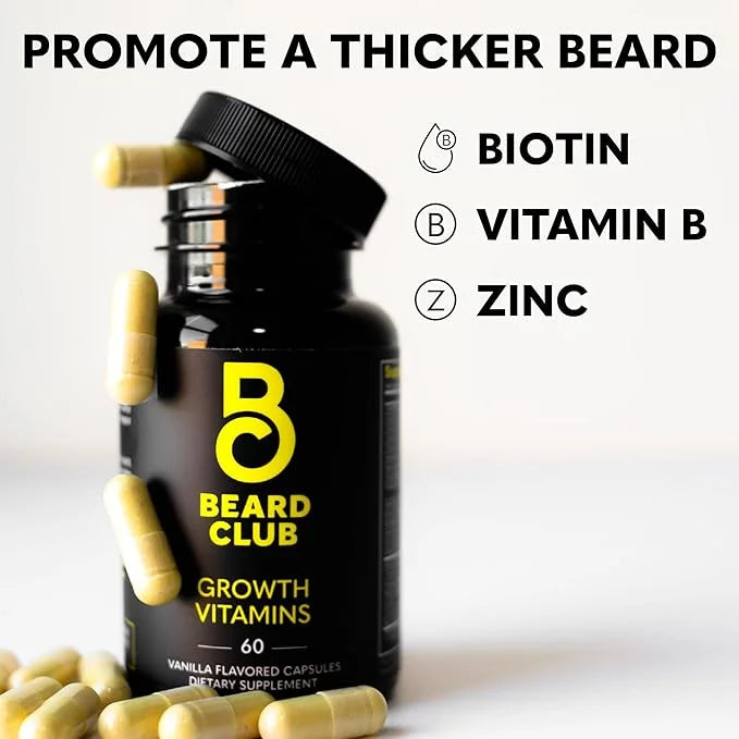The Beard Club - Biotin Beard Growth Vitamins - Support A Thicker Fuller Beard, Fill in Patches - Minerals & Multi-Vitamin...
