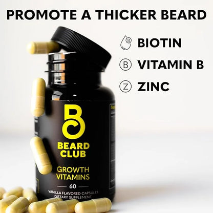 The Beard Club - Biotin Beard Growth Vitamins - Support A Thicker Fuller Beard, Fill in Patches - Minerals & Multi-Vitamin...