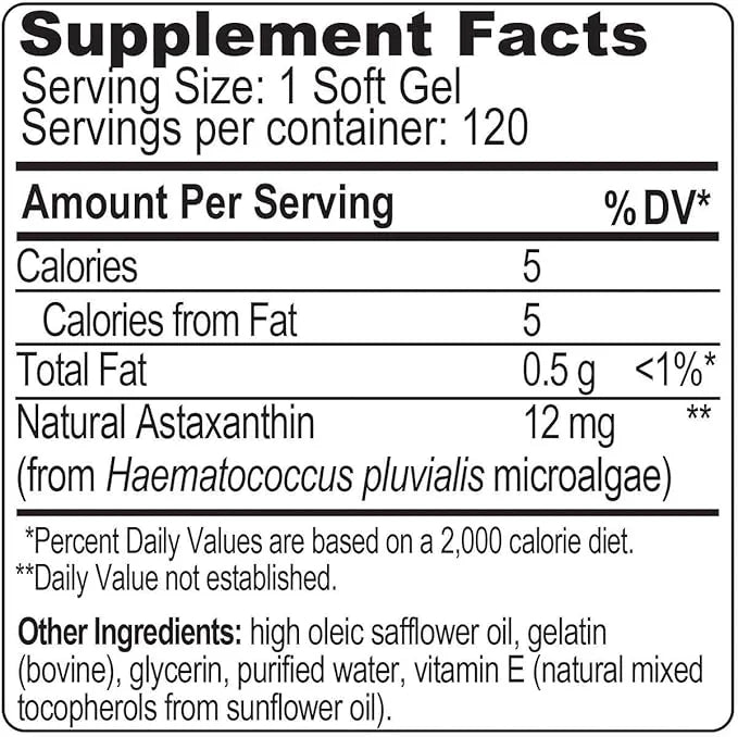 BioAstin Astaxanthin 12mg, 120ct 100% Hawaiian