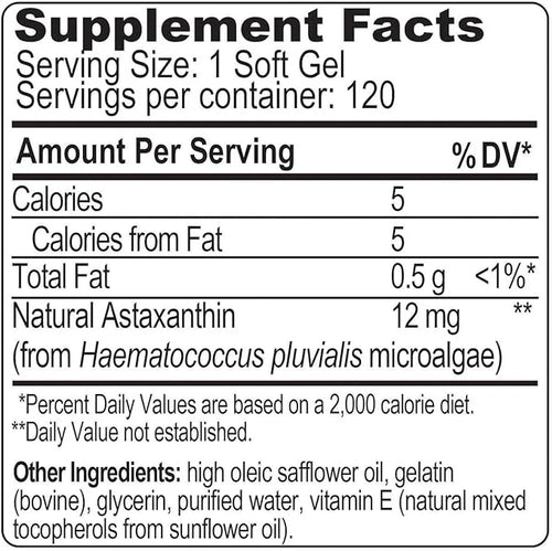 BioAstin Astaxanthin 12mg, 120ct 100% Hawaiian