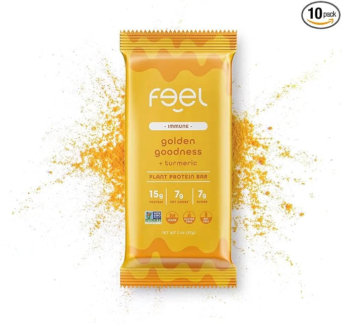 Feel Vegan Protein Bars | Golden Goodness | Keto | Gluten Free | Organic | Turmeric | 15g Plant Protein | Low Carb | High ...