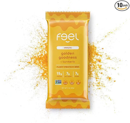 Feel Vegan Protein Bars | Golden Goodness | Keto | Gluten Free | Organic | Turmeric | 15g Plant Protein | Low Carb | High ...