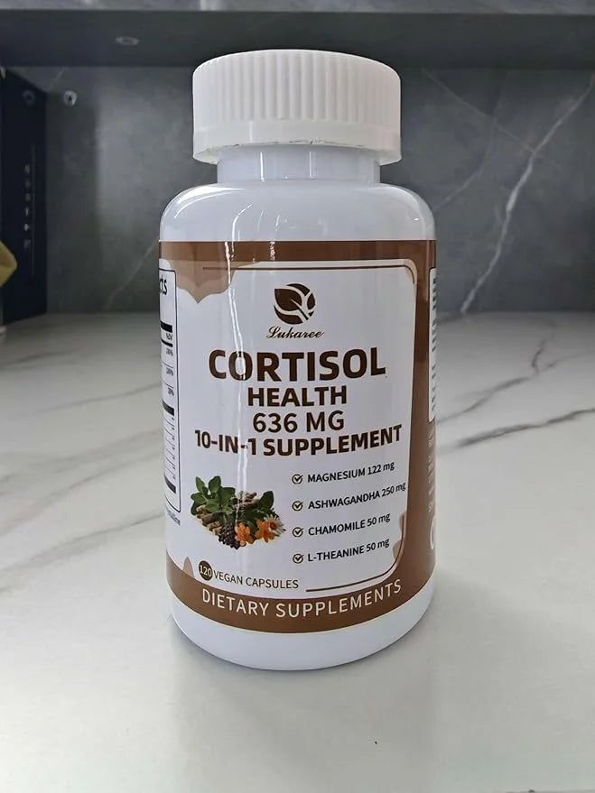 10-in-1 Cortisol Supplements with Magnesium, Ashwagandha, Chamomile, L-Theanine, Phosphatidylserine, St. John's Wort, Rhod...