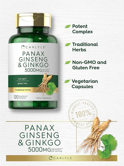 Carlyle Panax Ginseng + Ginkgo Biloba 120 Vegetarian 5,000mg |