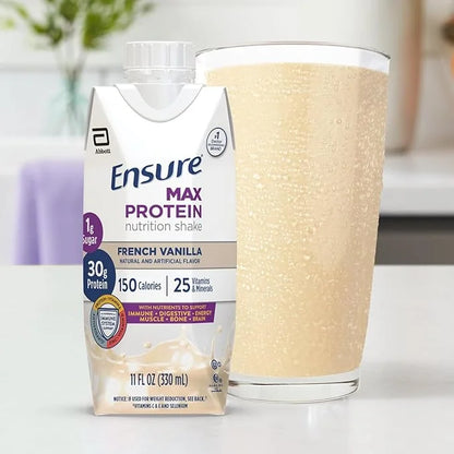 Ensure Max Protein Shake | French Vanilla | Meal Supplement Shake | Ready to Drink | 30g Protein for Muscle Building | 1g ...