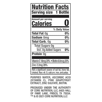 CORE Hydration+ Vibrance, Pink Grapefruit Extract Nutrient Enhanced Water with Vitamin C, Biotin and Zinc, 23.9 Fl Oz Bott...