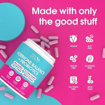 Natural Hormone Balance for Women, PCOS Supplements w/ Probiotics - Myo-Inositol & D-Chiro Inositol & Black Cohosh w/ Fola...
