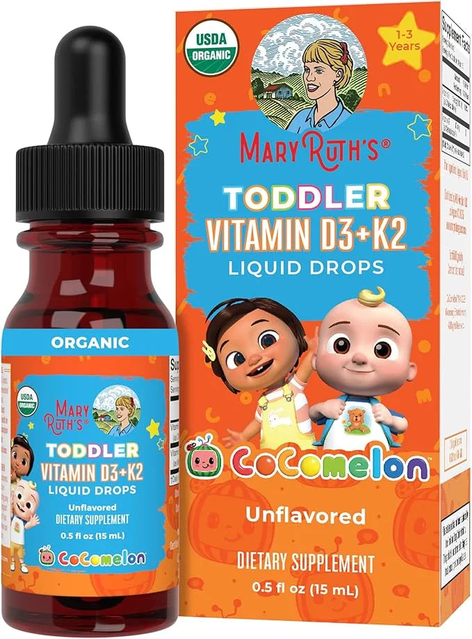 MaryRuth Organics CoComelon Vitamin D3 K2 Liquid Drops for Toddlers | Vitamin K2 D3 Supplement for Kids Ages 1-3 | Calcium...